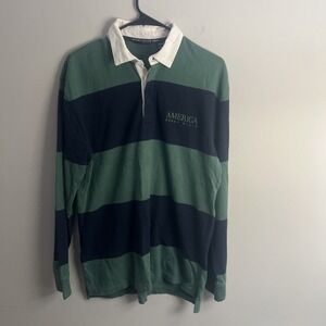 Vintage Perry Ellis America Retro 90s Rugby Polo Style Long Sleeve M Green Blue